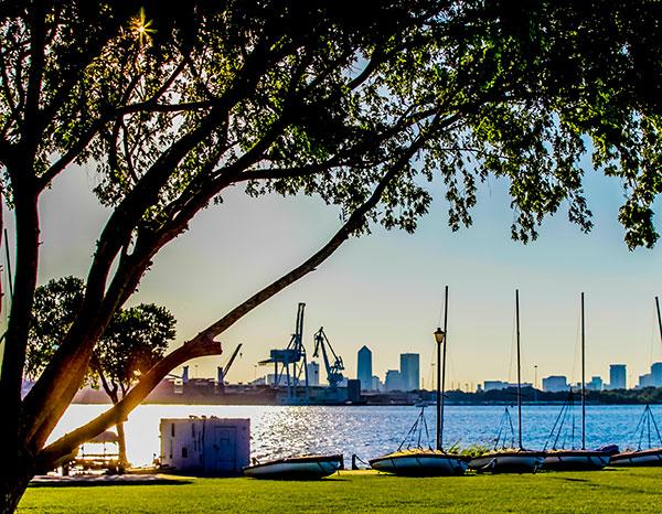 The beautiful waterfront of the main Jacksonville University campus.